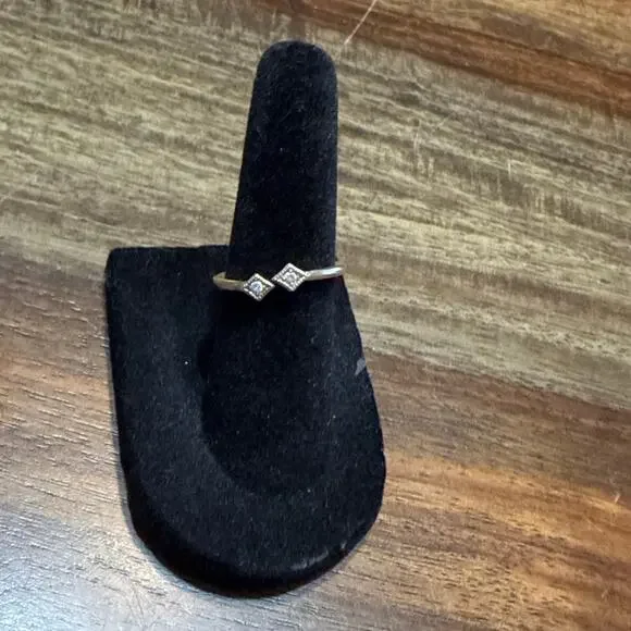 Cham Sterling Silver Double Squares With Milgrain Set Crystals Open Top Size 5 - Picture 3 of 8